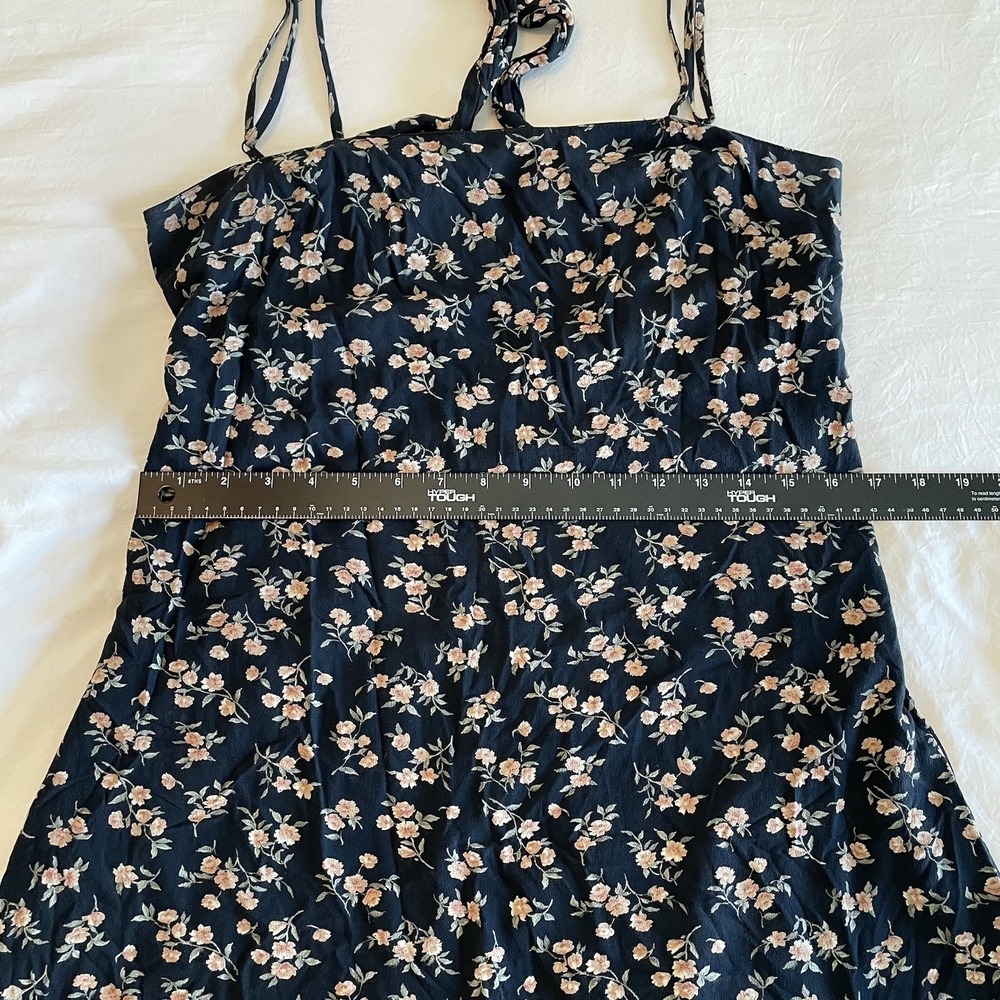 American Eagle Black Floral Mini Slip Dress Medium Tie Back Cottagecore Coquette - Picture 3 of 11